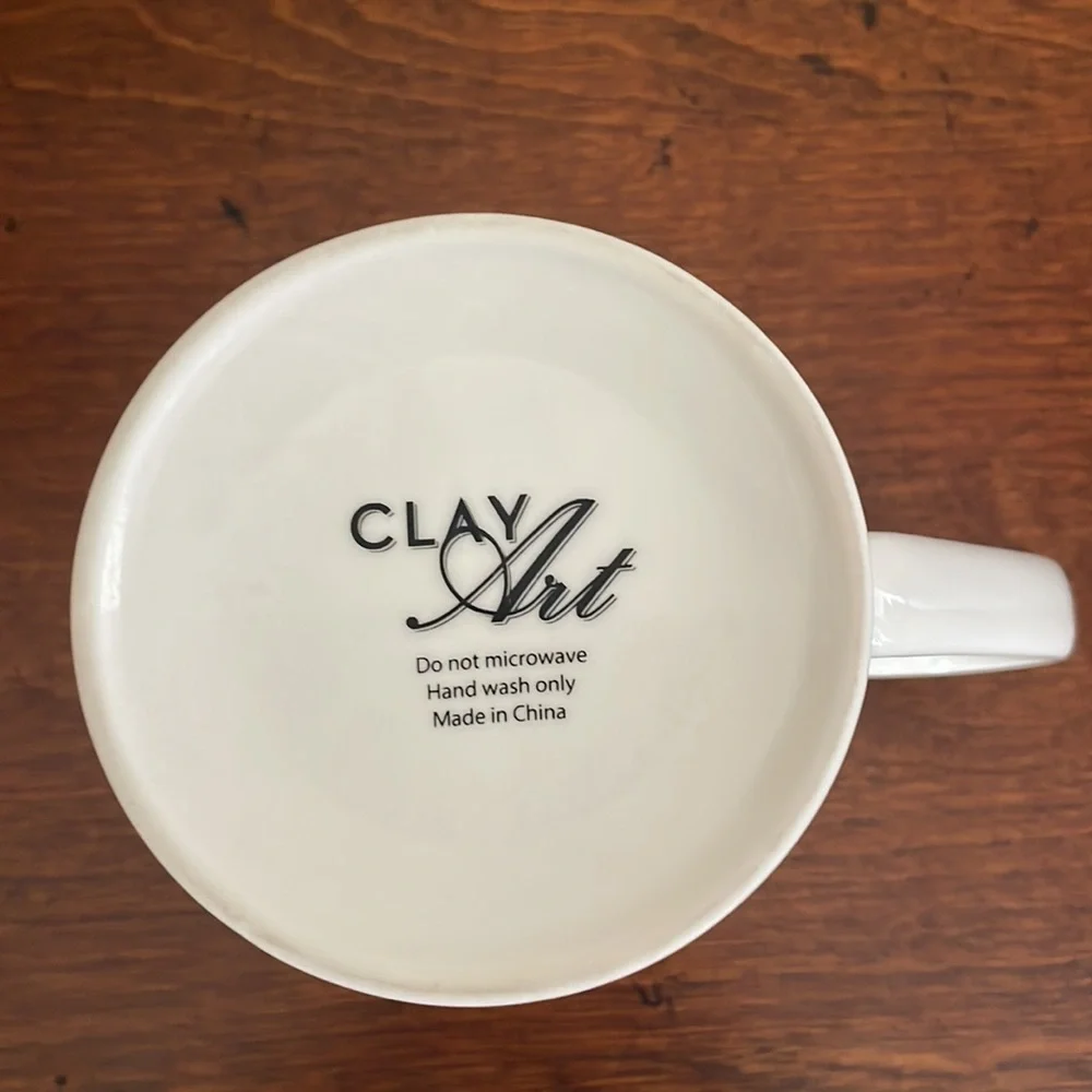Clay Art Green, Gold, and White Mug Dishwasher Safe OS EUC